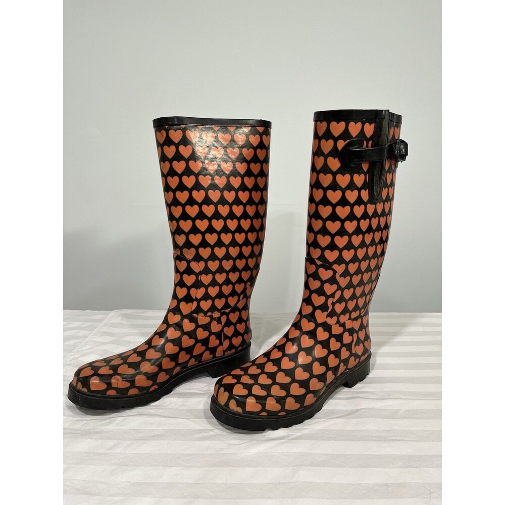 Tamara Henriques Womens 38 US 7.5 8 Heart Rubber Wellington Rain Boots Pull On